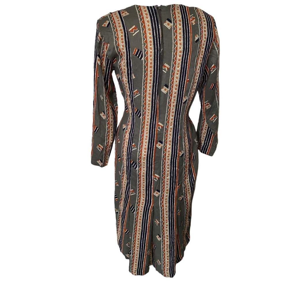 Vintage Niya Collection Tribal Aztec Print Dress Long Sleeve Asymmetrical Button - Picture 4 of 6